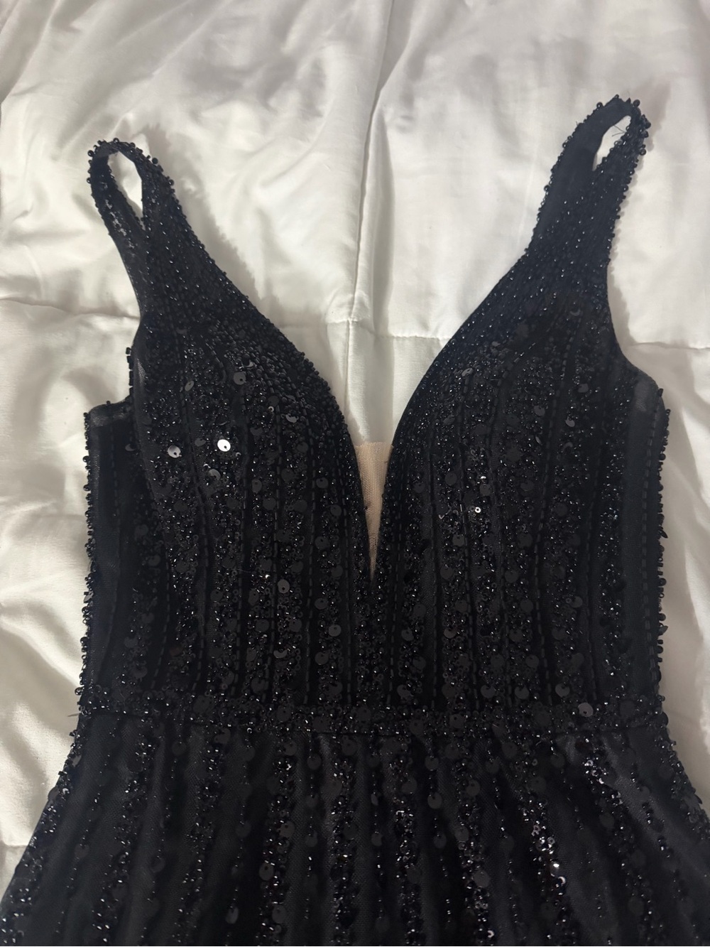 Black Sequin V-Neck Evening Dress